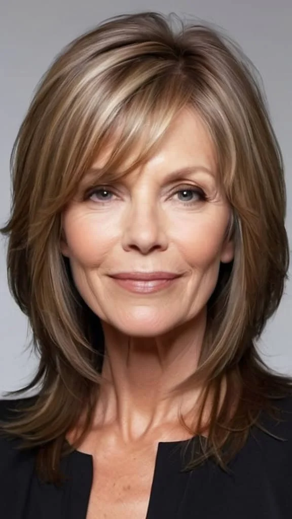 Long Hair with Face-Framing Layers Medium length Hairstyles For Women Over 50