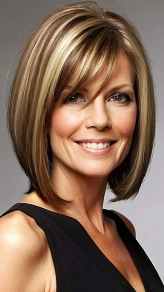 Long Inverted Bob Medium length Hairstyles For Woman Over 40