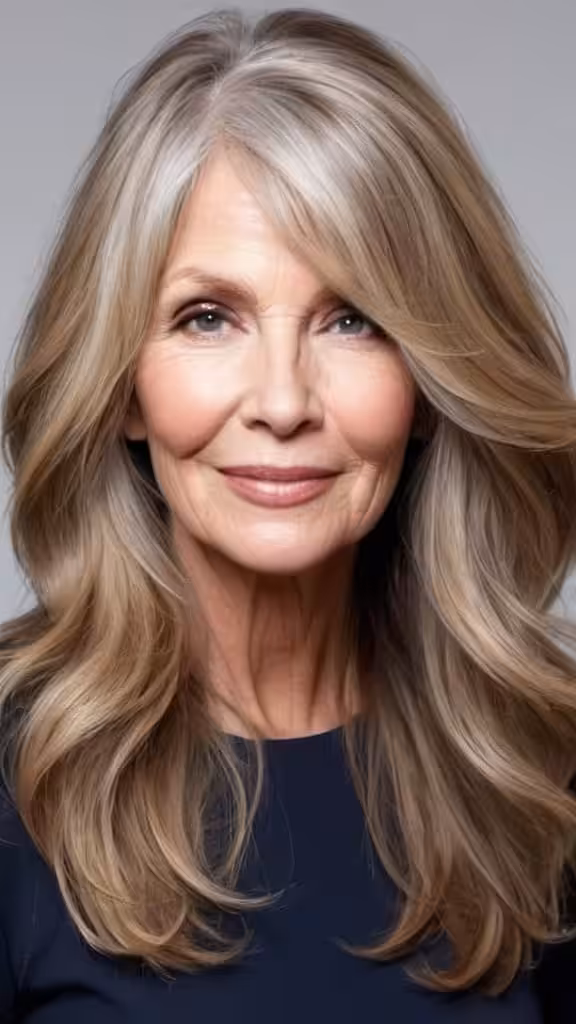 Long Waves with Face-Framing Layers Long Hairstyles For Women Over 60