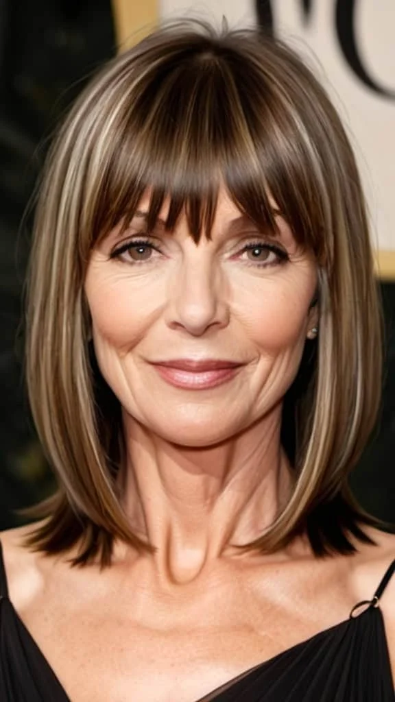 Medium Blunt Cut with Bangs Medium length Hairstyles For Woman Over 40