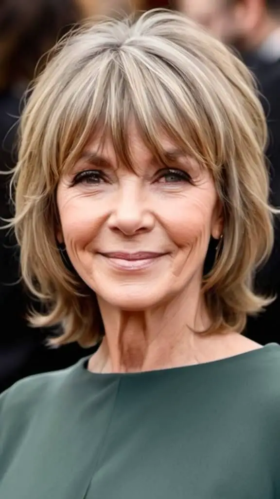 Medium Haircut with Wispy Bangs Medium length Hairstyles For Women Over 50