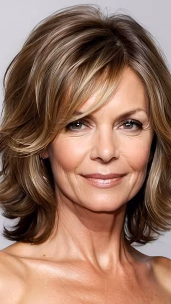 Mid-Length Tousled Waves Medium length Hairstyles For Woman Over 40
