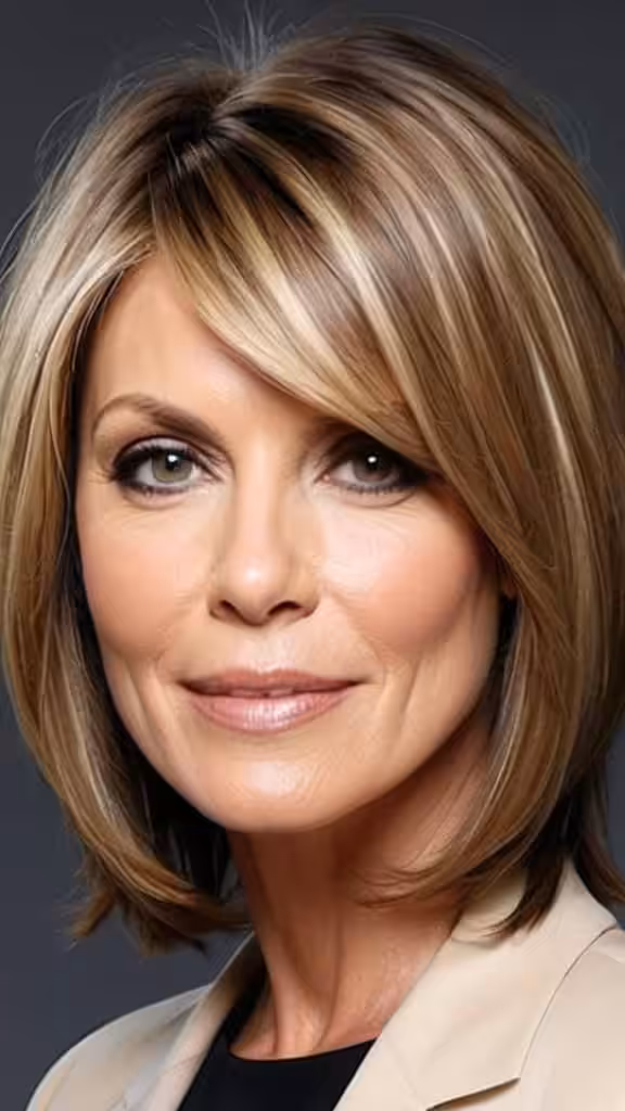 Middle Parted Mid-Length Cut Medium length Hairstyles For Woman Over 40