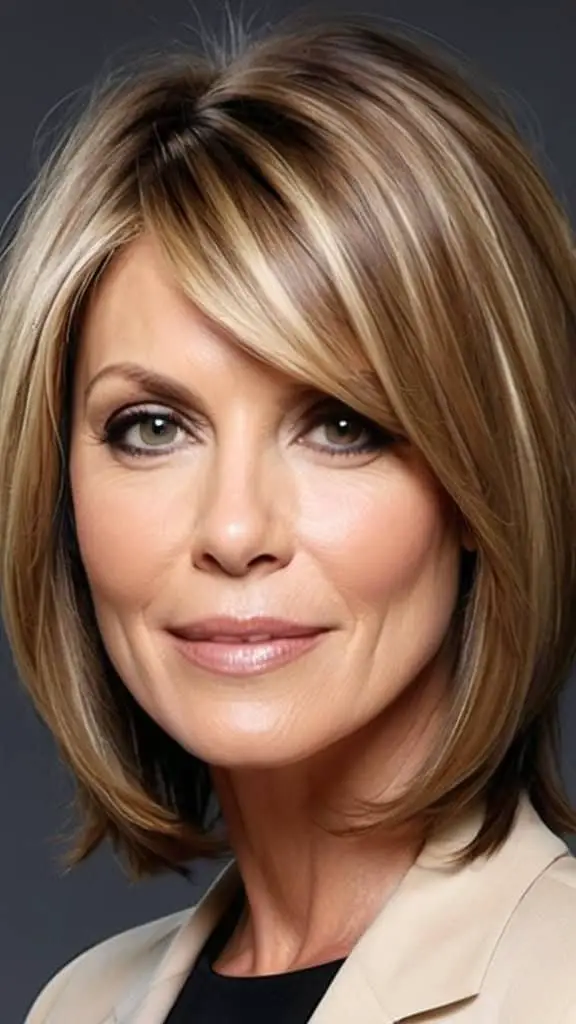 Middle Parted Mid-Length Cut Medium length Hairstyles For Woman Over 40