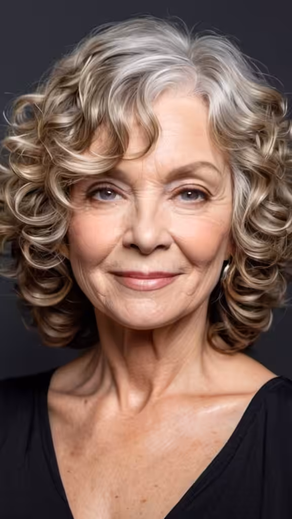 Middle Parted Shoulder-Length Curls Curly Hairstyles For Women Over 60
