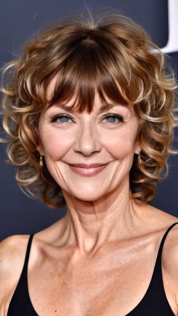 Natural Curls with Bangs Hairstyles for women over 70