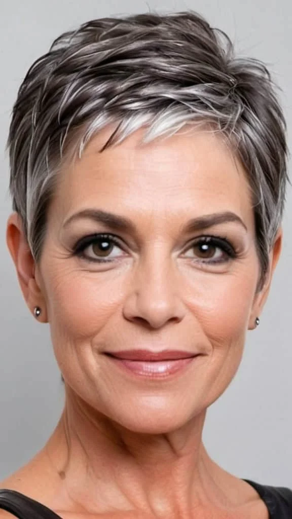 Salt and Pepper Pixie Hairstyles for women over 40