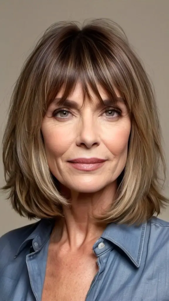 Shoulder-Length Haircut With Curtain Bangs Medium length Hairstyles For Women Over 50