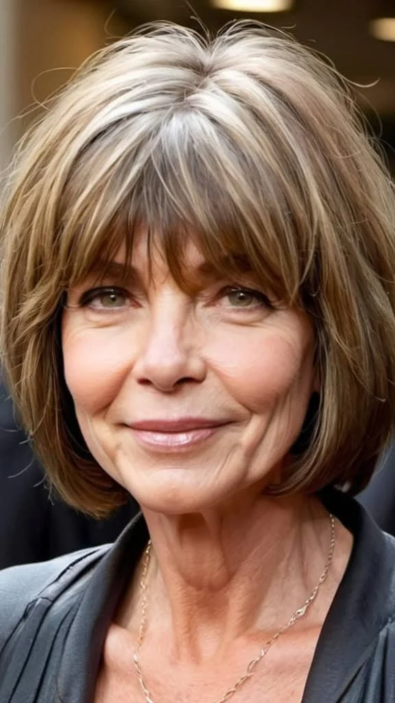 Shoulder-Length Shaggy Bob Hairstyles for women over 70