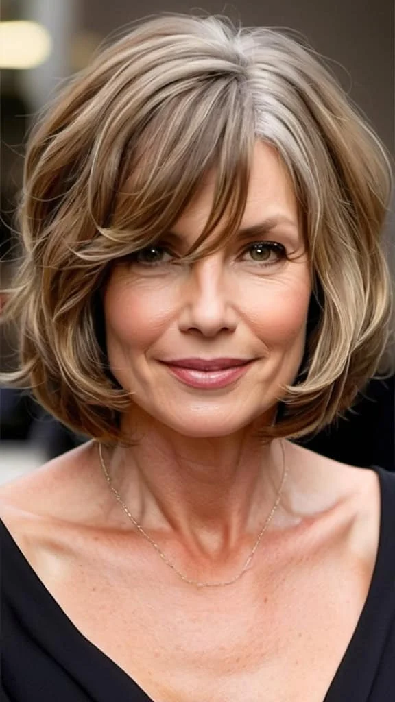 Shoulder-Length Wavy Bob Medium length Hairstyles For Woman Over 40