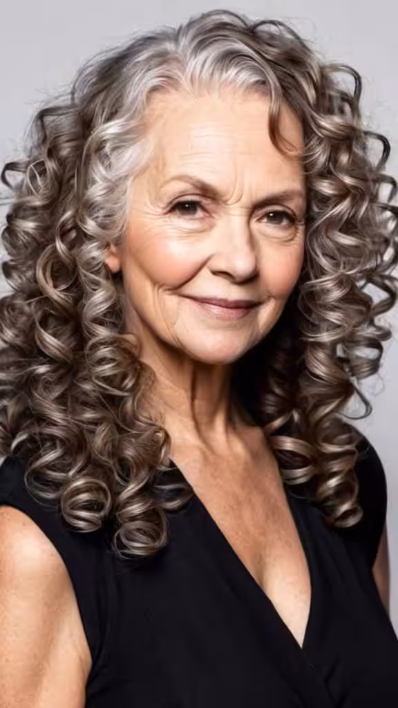 Side-Parted Long Curly Hair Curly Hairstyles For Women Over 60