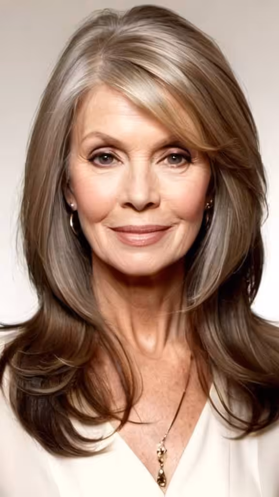 Side Parted Long Layers Long Hairstyles For Women Over 60