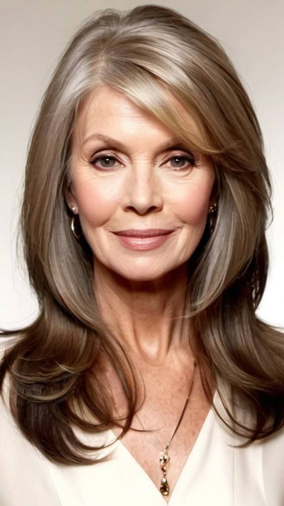 Side Parted Long Layers Long Hairstyles For Women Over 60