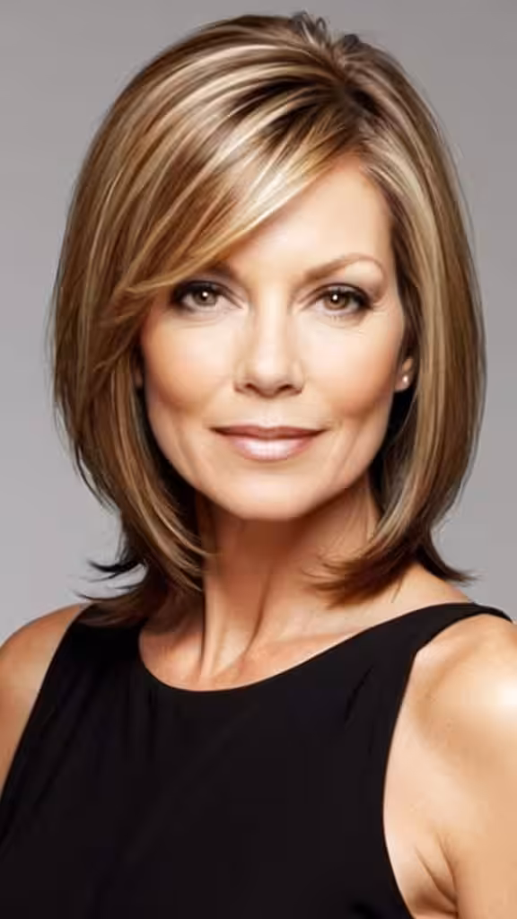 Side Parted Straight Hair Medium length Hairstyles For Woman Over 40