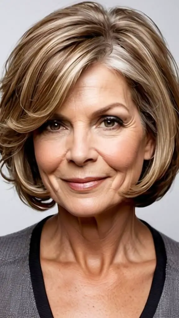 Side-Swept Wavy Bob Medium length Hairstyles For Women Over 50
