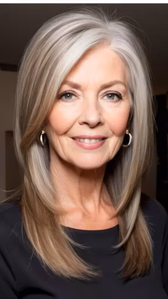 Sleek Hair with Tapered Ends Long Hairstyles For Women Over 60