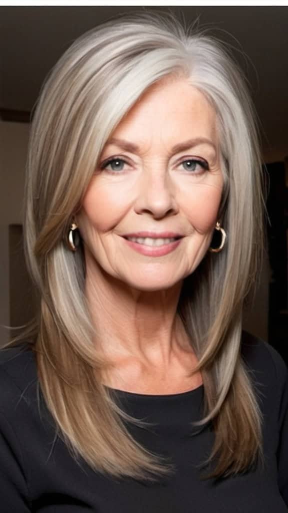 Sleek Hair with Tapered Ends Long Hairstyles For Women Over 60