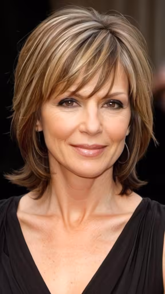 Thin Hair with Side Bangs Medium length Hairstyles For Woman Over 40