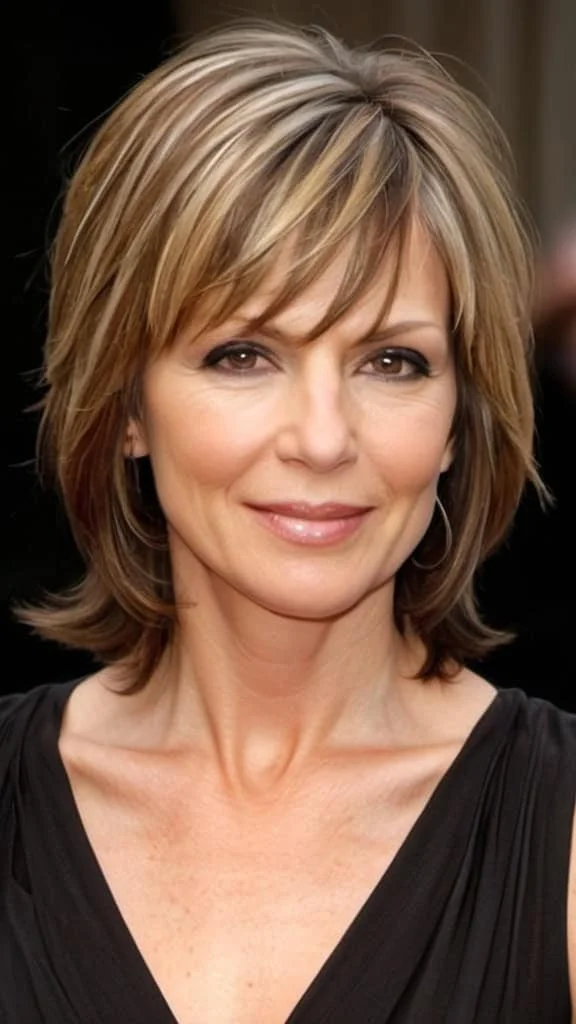 Thin Hair with Side Bangs Medium length Hairstyles For Woman Over 40