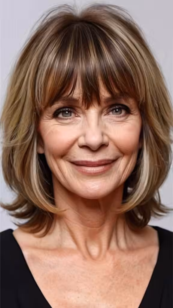 Wavy Layers with Bangs Fresh Look Hairstyles With Bangs For Woman Over 60