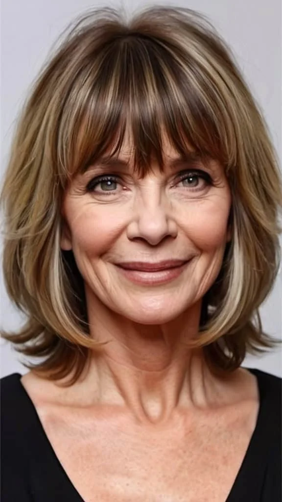 Wavy Layers with Bangs Fresh Look Hairstyles With Bangs For Woman Over 60