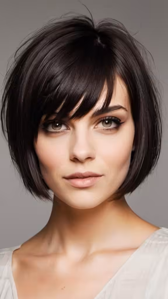Asymmetrical Bob with Side-Swept Bangs Short Hair with Bangs