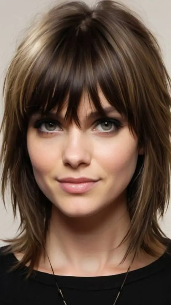 Baby Bangs on Shaggy Layers Long Layered Haircuts with Bangs