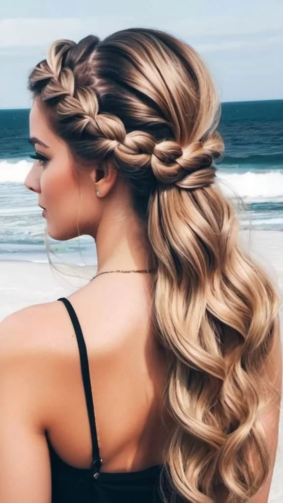 Beachy Braided Half UpHairstyle Half Up Half Down Hairstyles for Short Hair