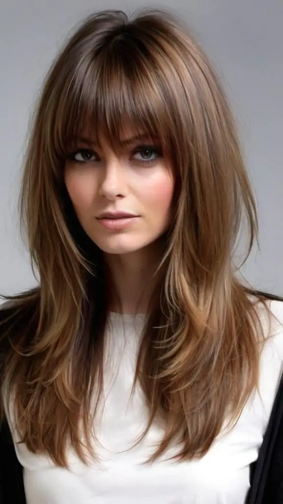 Blowout Layers with Curtain Bangs Hairstyles for Long Thin Hair