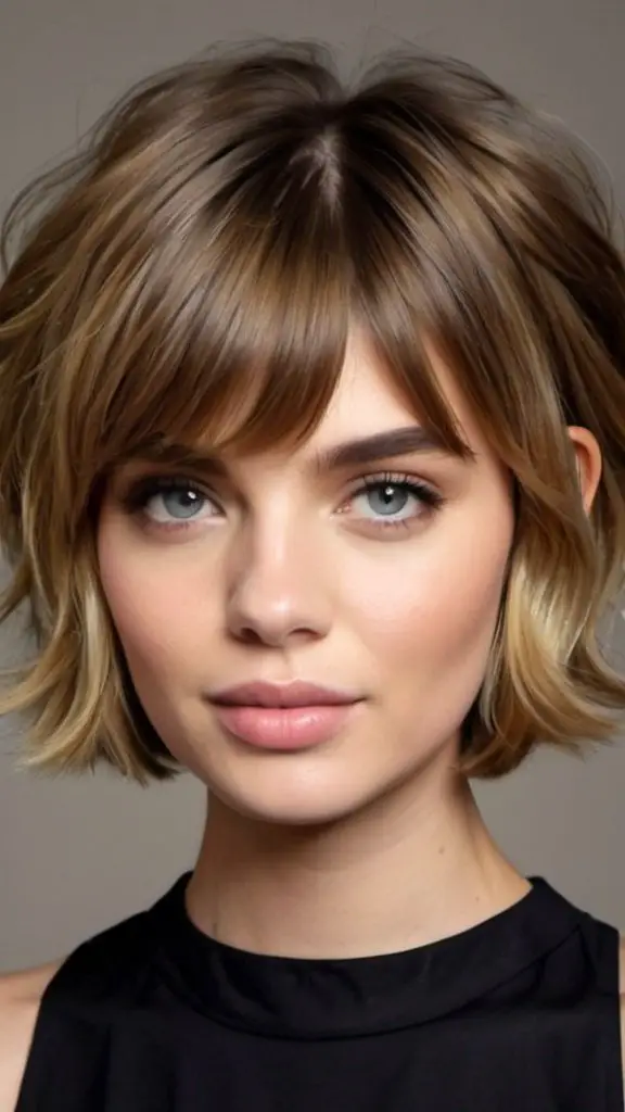 Bouncy Pony with Curtain Bangs Short Haircuts for Thick Hair