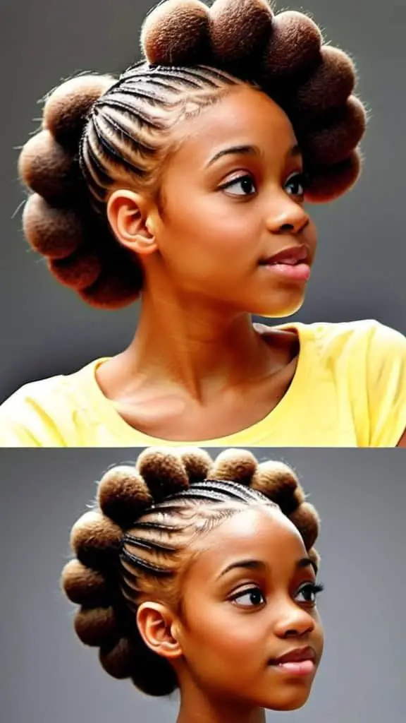 Braided Two Puffs Natural Hairstyles for Short Hair