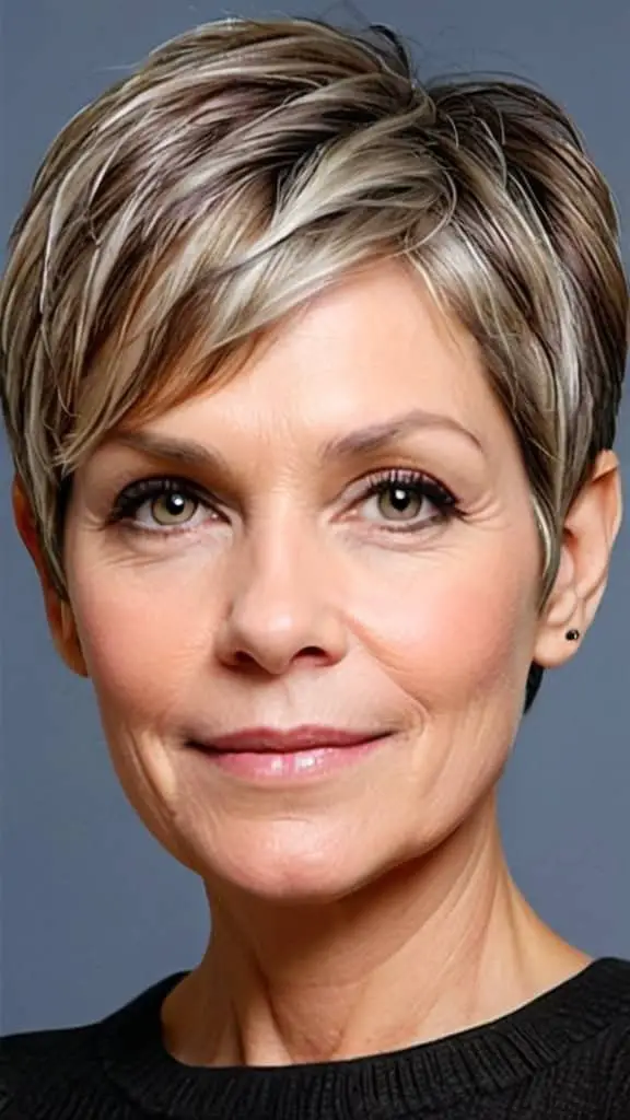 Brushed Forward Pixie Cut Simple Short Hairstyles for Women over 50
