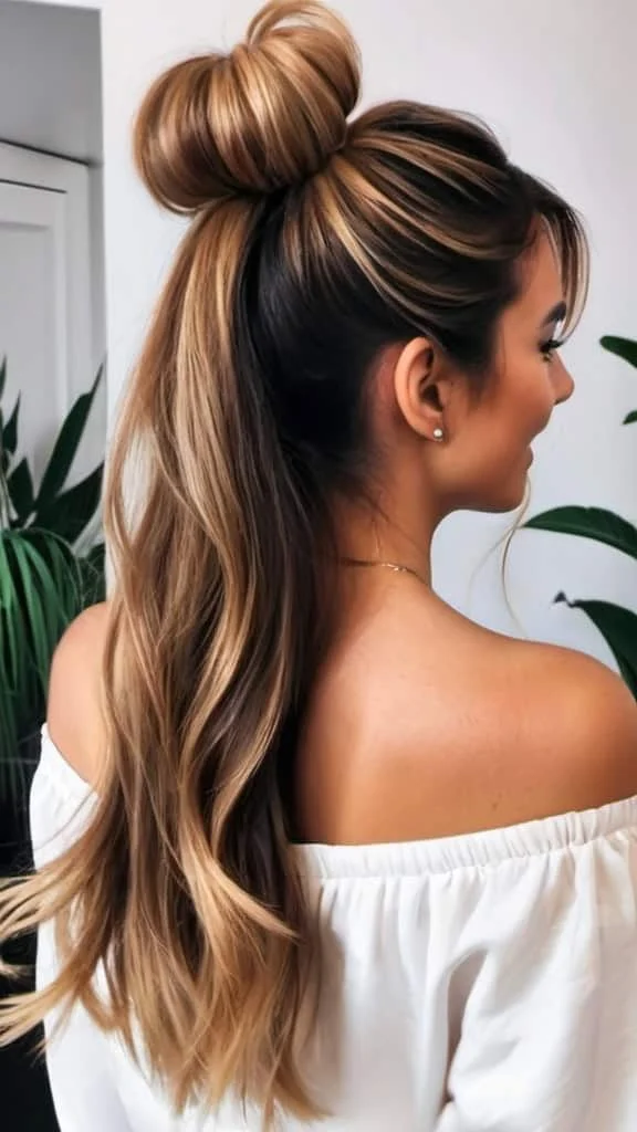 Carefree Top Knot Half-Up Hairstyle Half Up Half Down Hairstyles for Short Hair