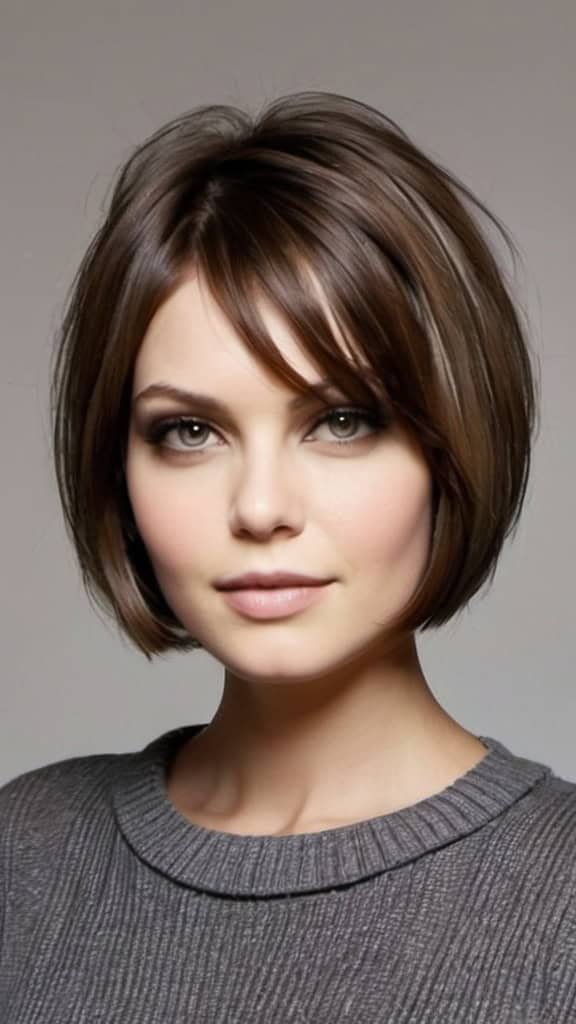 Center Parted Chin-Length Bob Short Hairstyles for Round Faces