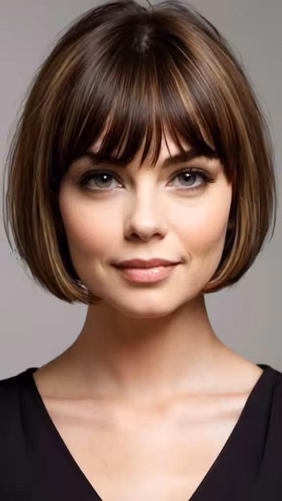 Chin-Length Bob With Bangs Short Hairstyles for Round Faces