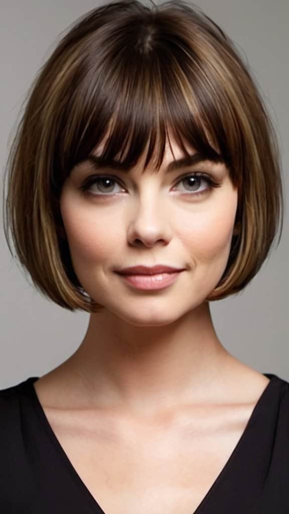 Chin-Length Bob With Bangs Short Hairstyles for Round Faces