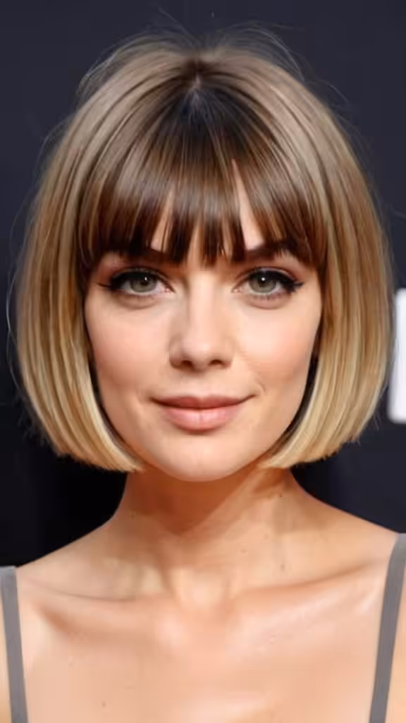 Chin Length Bob with Blunt Fringe Short Hairstyles for Fine Hair
