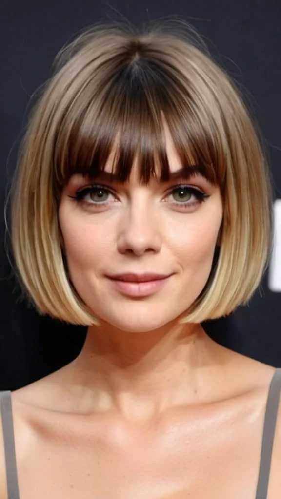 Chin Length Bob with Blunt Fringe Short Hairstyles for Fine Hair