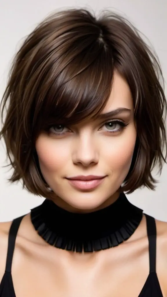 Chin Length Bob with Loose Waves and Fringe Short Haircuts for Thick Hair