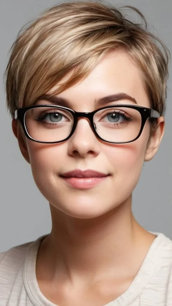 Chin-Length Pixie Short Hairstyles For Women With Glasses