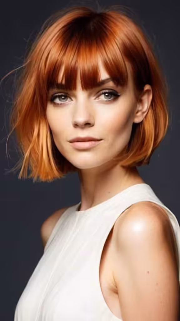 Copper Bob with Bangs Short Hair with Bangs