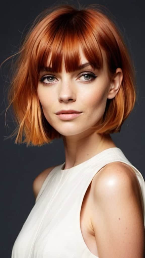 Copper Bob with Bangs Short Hair with Bangs