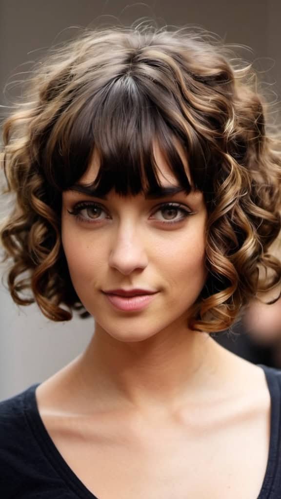 Curly Bob with Curly Bangs Short Hair with Bangs