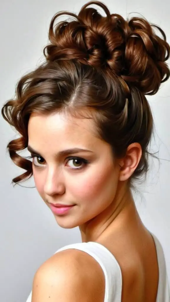 Curly Side Bun Casual Updos for Long Hair