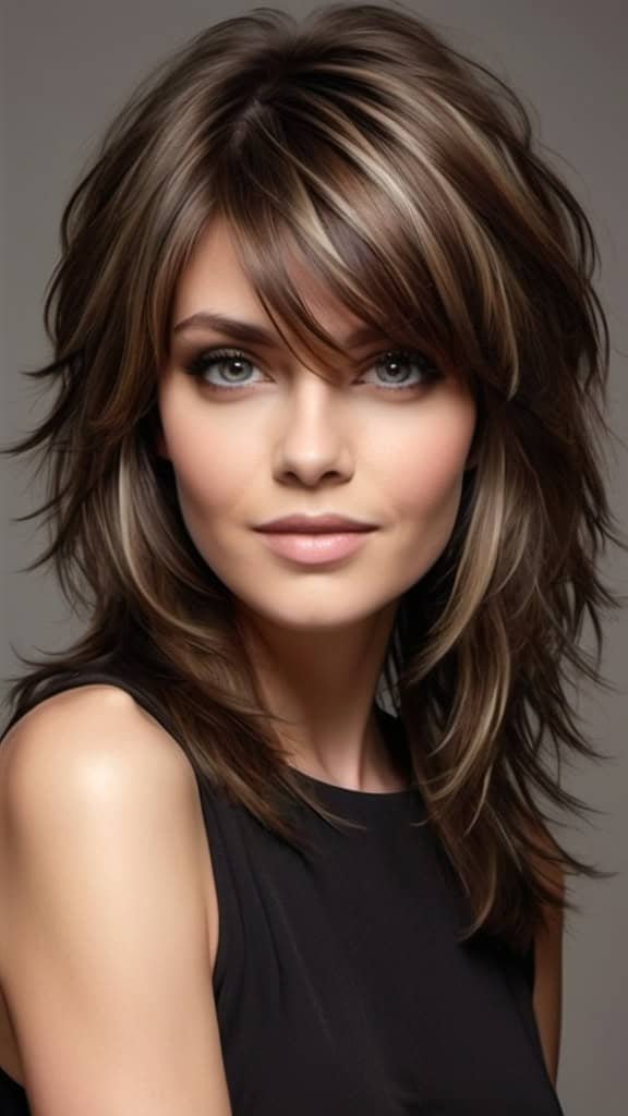 Dark-Rooted Layered Shag Haircut Long Brown Hairstyles