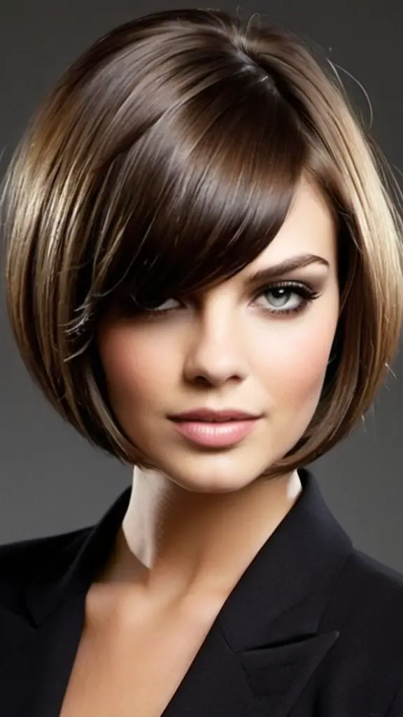 Deep Side Parted Straight Blunt Bob Short Haircuts for Thick Hair