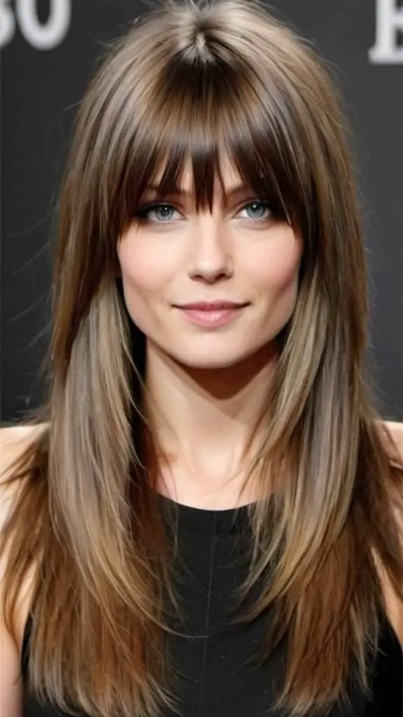 Feathered Layers with Long Bangs Hairstyles for Long Straight Hair
