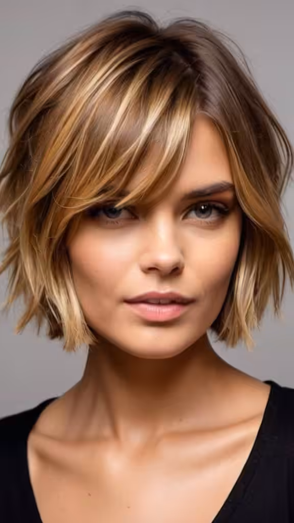 Golden Balayage Choppy Layers Balayage Short Hair Looks
