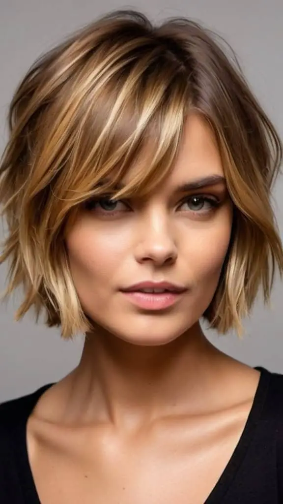 Golden Balayage Choppy Layers Balayage Short Hair Looks