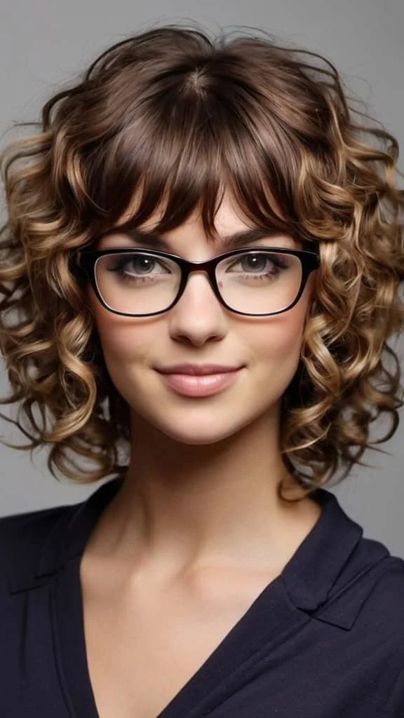 Graduated Curly Layers with Bangs Gray hair hairstyles